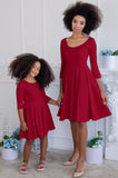 Bright Red Skater Flowy Easter Сocktail Party Mommy and Me Dresses