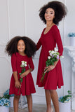 Bright Red Skater Flowy Easter Сocktail Party Mommy and Me Dresses