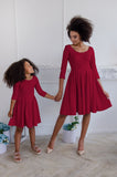 Bright Red Skater Flowy Easter Сocktail Party Mommy and Me Dresses