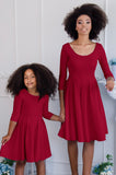 Bright Red Skater Flowy Easter Сocktail Party Mommy and Me Dresses