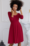 Bright Red Skater 3/4 Sleeve Holiday Easter Tea Party Dress - Women