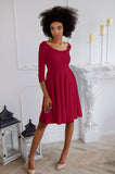 Bright Red Skater 3/4 Sleeve Holiday Easter Tea Party Dress - Women