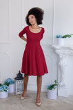 Bright Red Skater 3/4 Sleeve Holiday Easter Tea Party Dress - Women