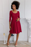 Bright Red Skater 3/4 Sleeve Holiday Easter Tea Party Dress - Women