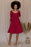 Bright Red Skater 3/4 Sleeve Holiday Easter Tea Party Dress - Women