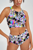 Brilliance Carly Grey Diamond Print High Neck Crop Bikini Top - Women - Pineapple Clothing
