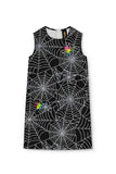 Bugs & Kisses Adele Black Goth Spider Web Printed Shift Dress - Girls