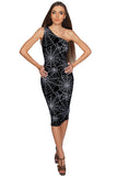 Bugs & Kisses Layla Black Spider Web Print Bodycon Midi Dress - Women - Pineapple Clothing