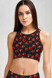 Cherries on Top Black Starla Fruity Padded Crop Top Sports Bra - Women