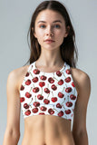 Cherries on Top Starla White Fruity Padded Crop Top Sports Bra - Women