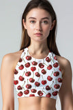 Cherries on Top Starla White Fruity Padded Crop Top Sports Bra - Women