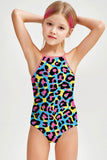 Chica Bomb Becky Blue Leopard Full Coverage One-Piece Swimsuit - Girls - Pineapple Clothing
