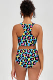 Chica Bomb Carly Blue Leopard Print High Neck Crop Bikini Top - Women - Pineapple Clothing
