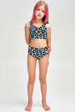 Chica Bomb Claire Blue Leopard Two-Piece Swimsuit Sporty Set - Girls - Pineapple Clothing