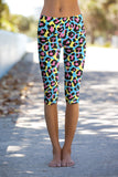 Chica Bomb Ellie Blue Leopard Performance Yoga Capri Leggings - Women - Pineapple Clothing