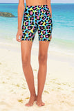 Chica Bomb Karen Blue Leopard Print Athletic Yoga Biker Shorts - Women - Pineapple Clothing