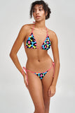 Chica Bomb Lara Blue Leopard Print Triangle String Bikini Top - Women - Pineapple Clothing