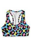 Chica Bomb Stella Blue Leopard Print Racerback Sport Yoga Bra - Women - Pineapple Clothing
