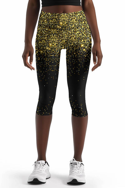 Chichi Ellie Black Gold Glitter Printed Yoga Capri Leggings Women Pineapple Clothing