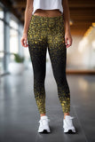 Chichi Lucy Black & Gold Glitter Print Leggings Yoga Pants - Women