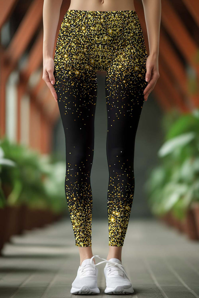 Girls Leggings Size Large 10 - 12 Stretch Pants Floral Black Silver Gold  Stars