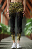 Chichi Lucy Black & Gold Glitter Print Leggings Yoga Pants - Women