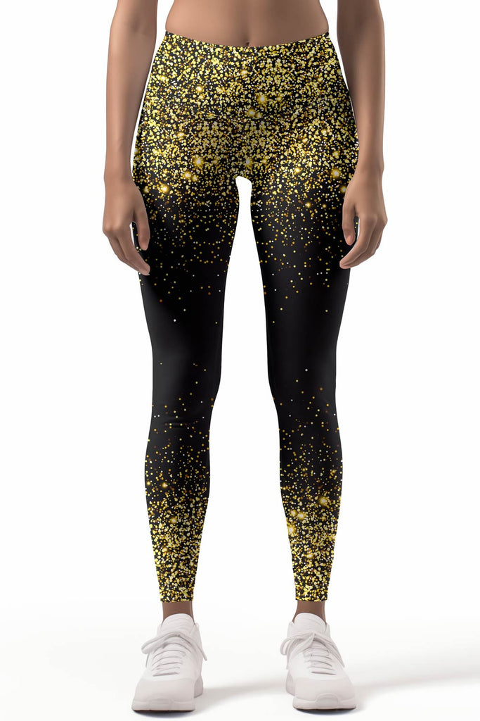 Chichi Lucy Black & Gold Glitter Print Leggings Yoga Pants - Women ...