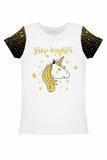 Chichi Zoe White & Gold Glitter Unicorn Print T-Shirt - Women - Pineapple Clothing