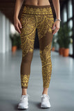 Chocolate Nirvana Lucy Brown Boho Printed Leggings Yoga Pants - Women