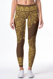 Chocolate Nirvana Lucy Brown Boho Printed Leggings Yoga Pants - Women