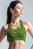 Collagen Stella Green Print Seamless Racerback Sport Yoga Bra - Women