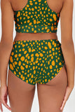 Collagen Cara Green Abstract High-Waist Hipster Bikini Bottom - Women - Pineapple Clothing