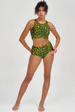 Collagen Cara Green Abstract High-Waist Hipster Bikini Bottom - Women - Pineapple Clothing