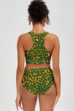 Collagen Carly Green Abstract Print High Neck Crop Bikini Top - Women - Pineapple Clothing