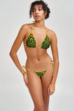 Collagen Lara Green Abstract Print Triangle String Bikini Top - Women - Pineapple Clothing