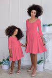 Coral Pink Skater Fit & Flare Easter Tea Party Mommy and Me Dresses