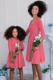 Coral Pink Skater Fit & Flare Easter Tea Party Mommy and Me Dresses