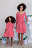 Coral Pink Skater Fit & Flare Easter Tea Party Mommy and Me Dresses