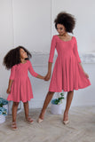 Coral Pink Skater Fit & Flare Easter Tea Party Mommy and Me Dresses