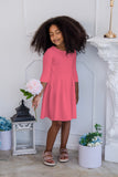 Coral Pink Skater Fit & Flare 3/4 Sleeve Easter Party Dress - Girls