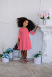 Coral Pink Skater Fit & Flare 3/4 Sleeve Easter Party Dress - Girls