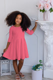 Coral Pink Skater Fit & Flare 3/4 Sleeve Easter Party Dress - Girls