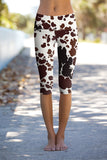 Cowgirl Ellie White Brown Cow Animal Print Yoga Capri Leggings - Women - Pineapple Clothing