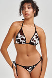 Cowgirl Lara White Brown Cow Print Triangle String Bikini Top - Women - Pineapple Clothing