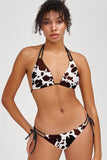 Cowgirl Sara White Brown Cow Print Strappy Triangle Bikini Top - Women - Pineapple Clothing