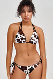 Cowgirl Sara White Brown Cow Print Strappy Triangle Bikini Top - Women - Pineapple Clothing