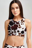 Cowgirl Starla White Brown Cow Print Cute Crop Top Sports Bra - Women - Pineapple Clothing