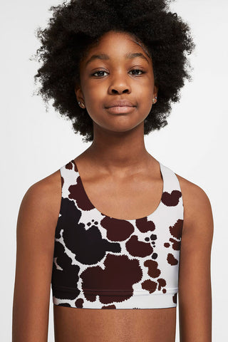 Cowgirl Starla White Brown Cow Print Cute Crop Top Sports Bra - Women -  Pineapple Clothing