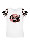 Cowgirl Zoe White Brown Cow Print Summer Cute Designer T-Shirt - Girls - Pineapple Clothing