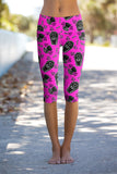 Creepin' it Real Ellie Pink Goth RIP Print Yoga Capri Leggings - Women - Pineapple Clothing